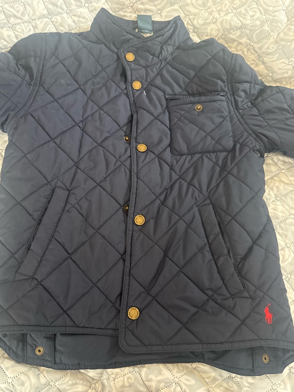 Ralph Lauren Navy Quilted Puffer Jacket with Red Pony